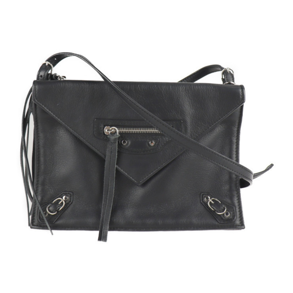Balenciaga Paper Shoulder Bag Leather Clutch Bag Black